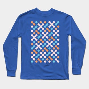 Pink crosses and circles on a blue background Long Sleeve T-Shirt